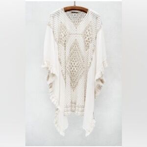 Mes Demoiselles Cotton Open Knit Crochet Tunic Coverup Top O/S